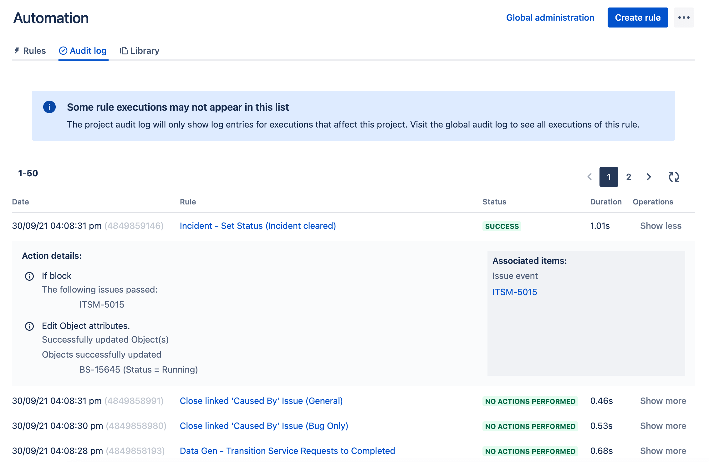 Jira Service Management 中的调试规则