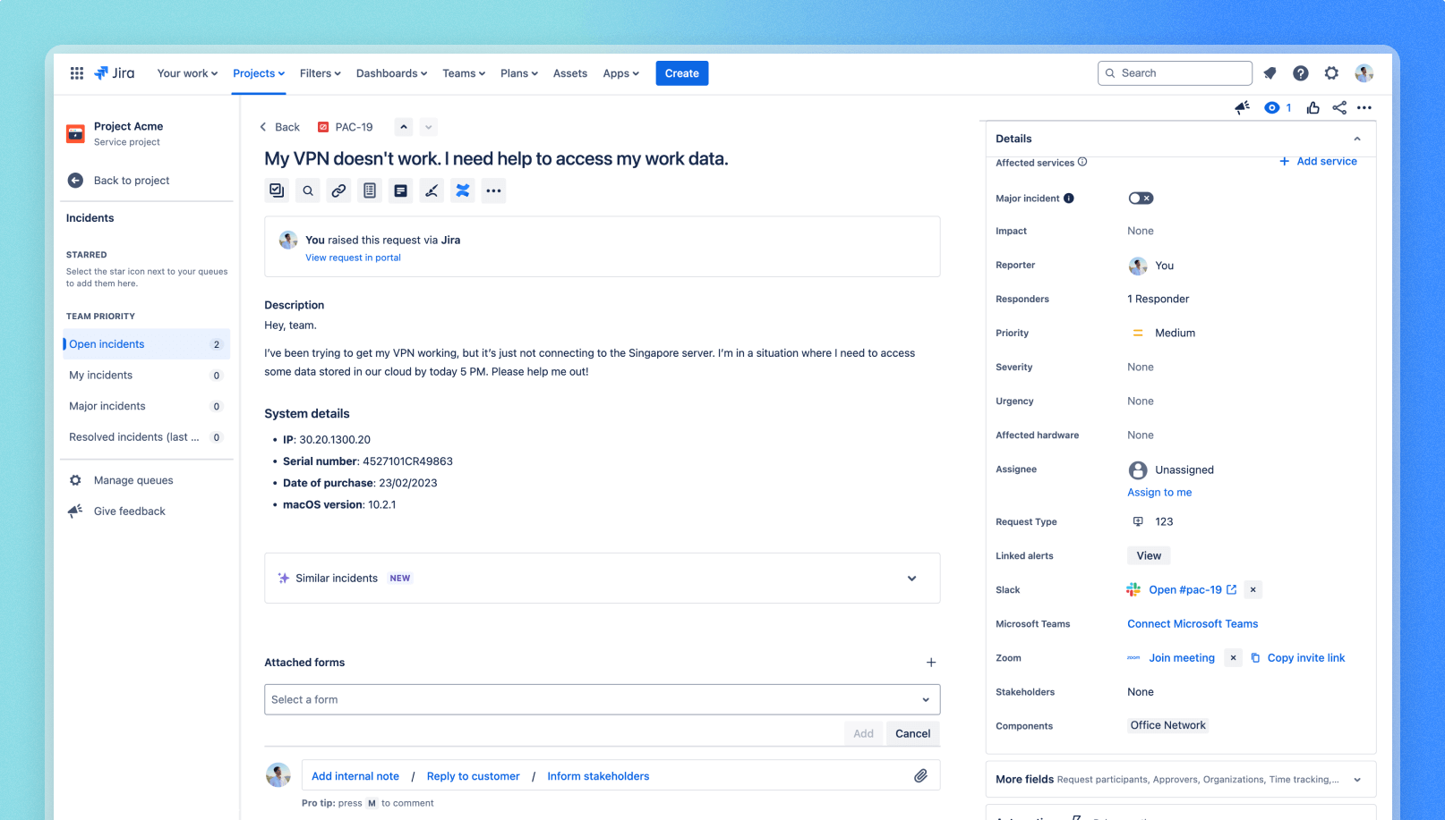 Vorfälle in Jira Service Management öffnen