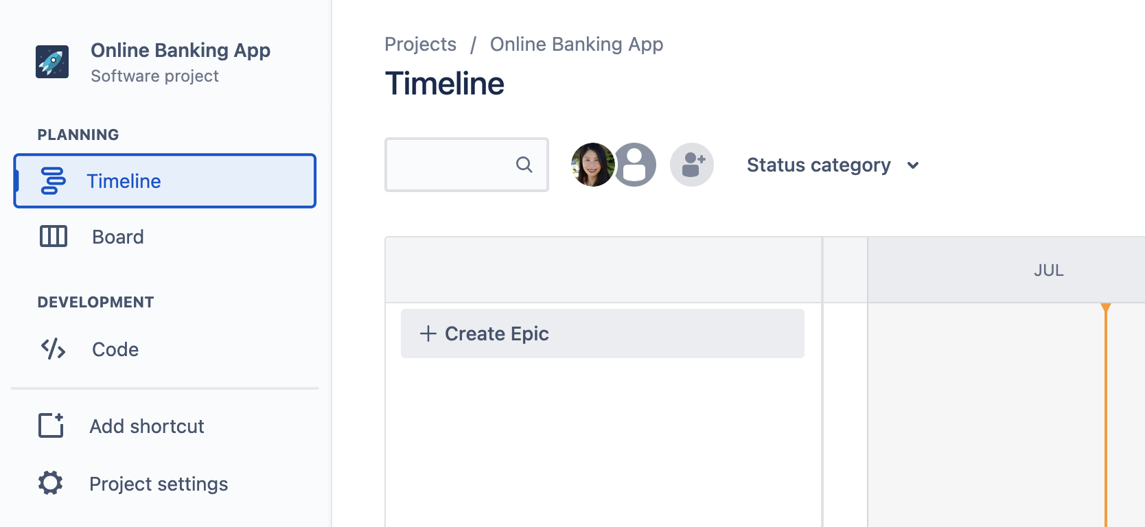 Creating a new epic on an empty timeline in Jira Software