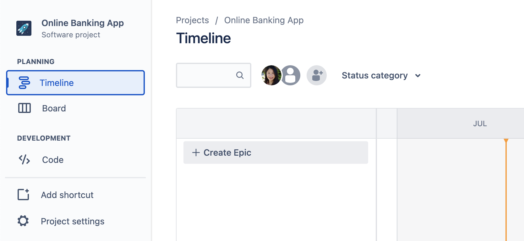 Jira Software の空のタイムラインで新しいエピックを作成する