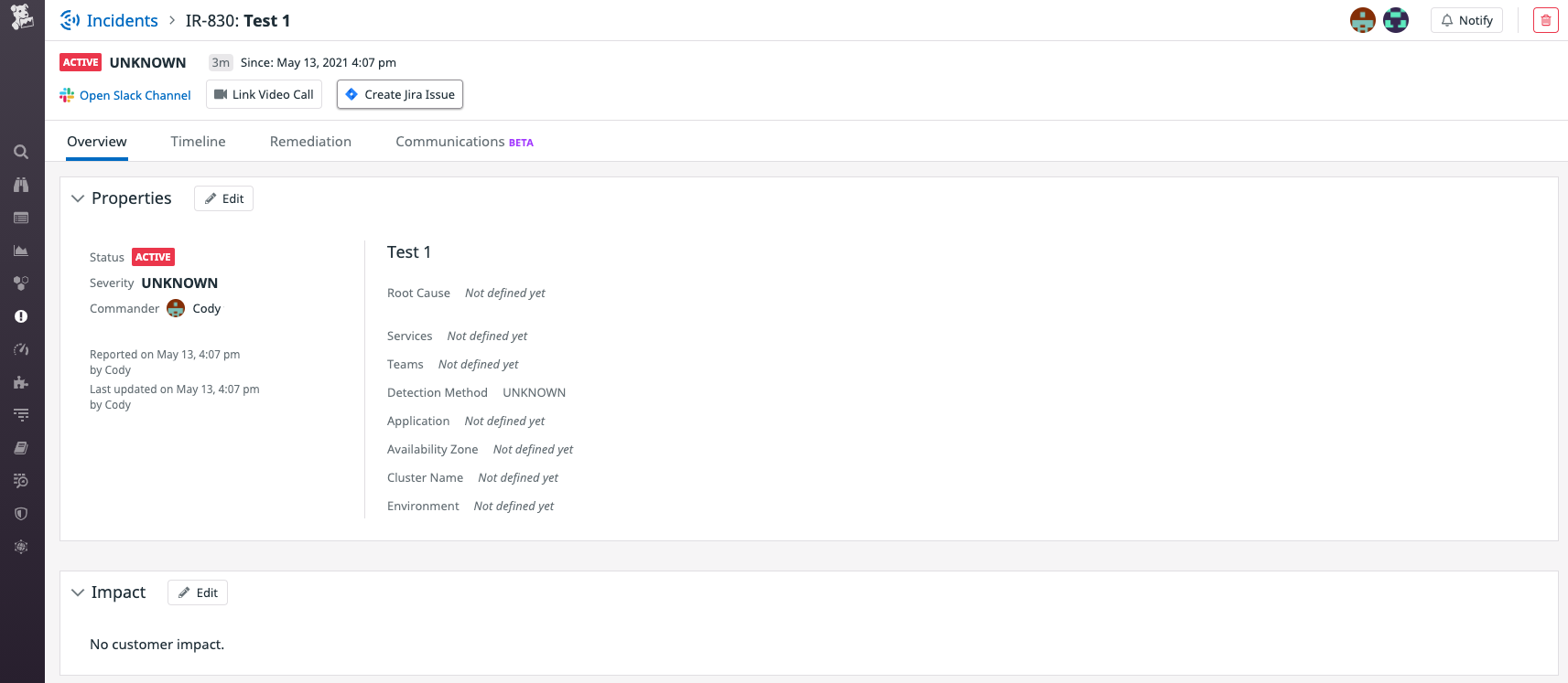 Creazione di ticket con un imprevisto dichiarato