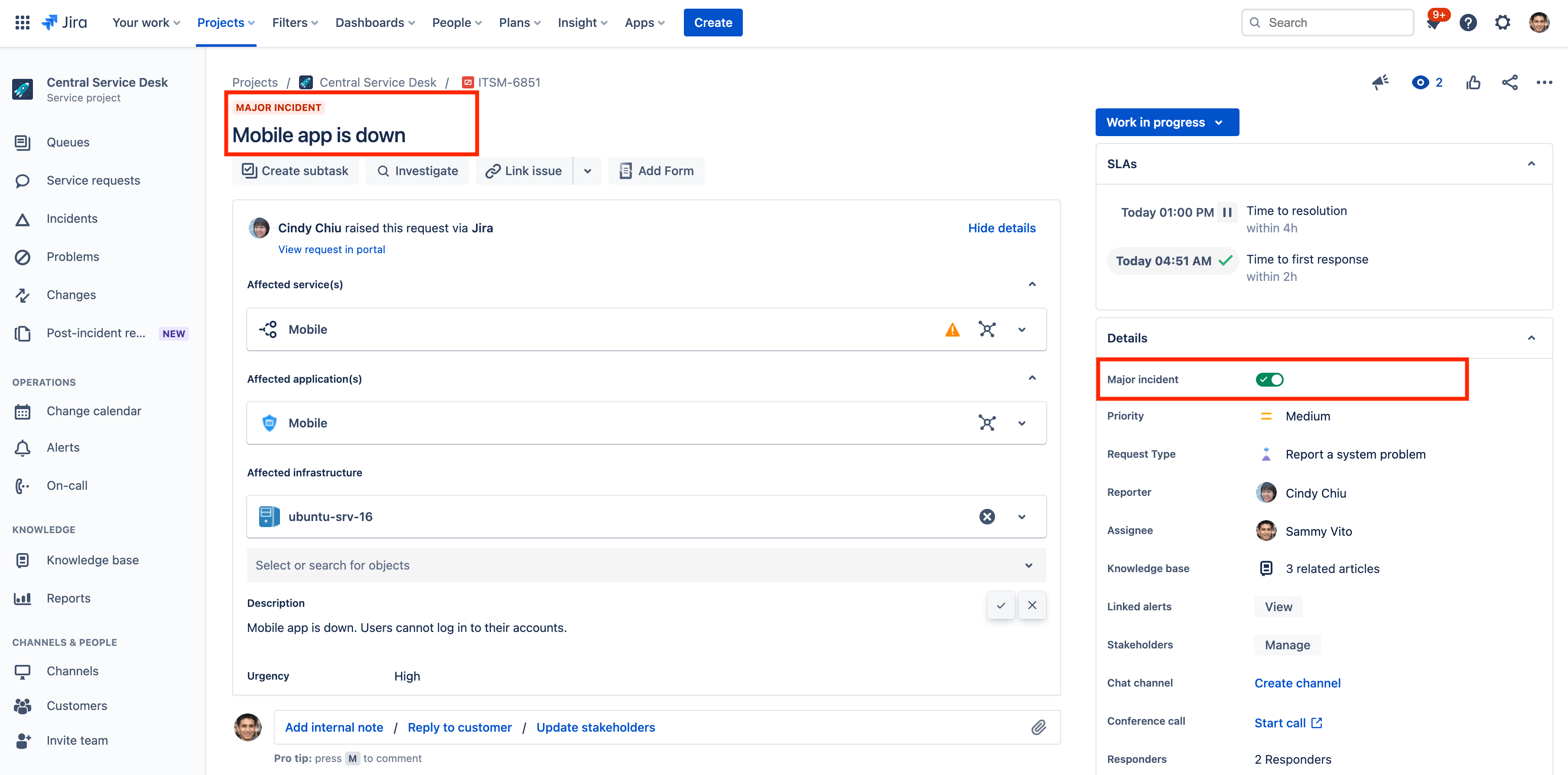 Marking a major incident in Jira Service Management