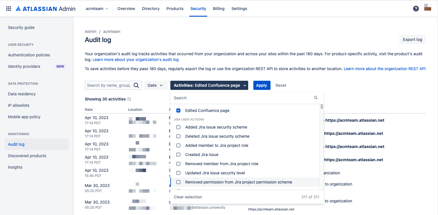 Опция Edited Confluence page (Отредактирована страница Confluence) в раскрывающемся списке