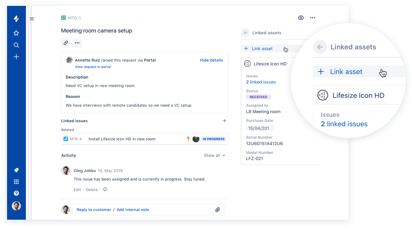 Ticket request linking to asset