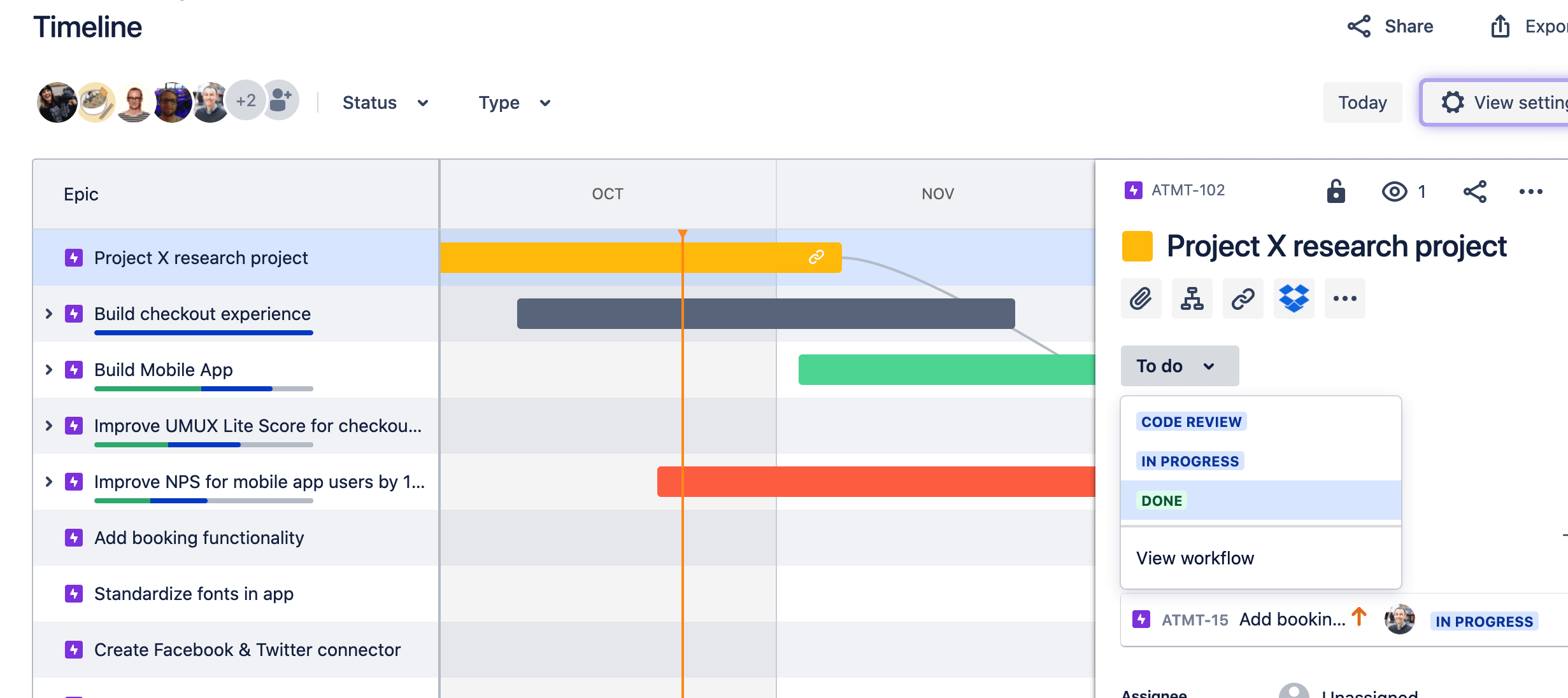 Completing your epic in timeline view in Jira Software