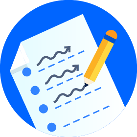 Projektposter auf blauem, kreisförmigem Hintergrund