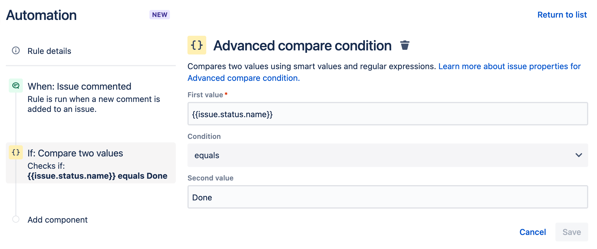 Advanced compare condition for automation in Jira Service Management