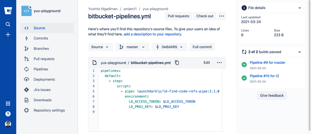 Über Bitbucket Pipelines LaunchDarkly-Feature-Flags erstellen und aktivieren