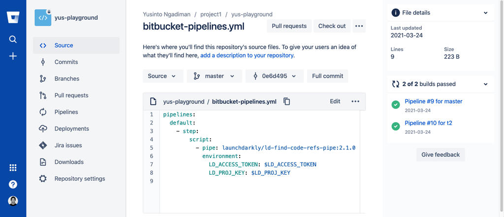 Crea e abilitare i flag delle funzioni di LaunchDarkly tramite Bitbucket Pipelines