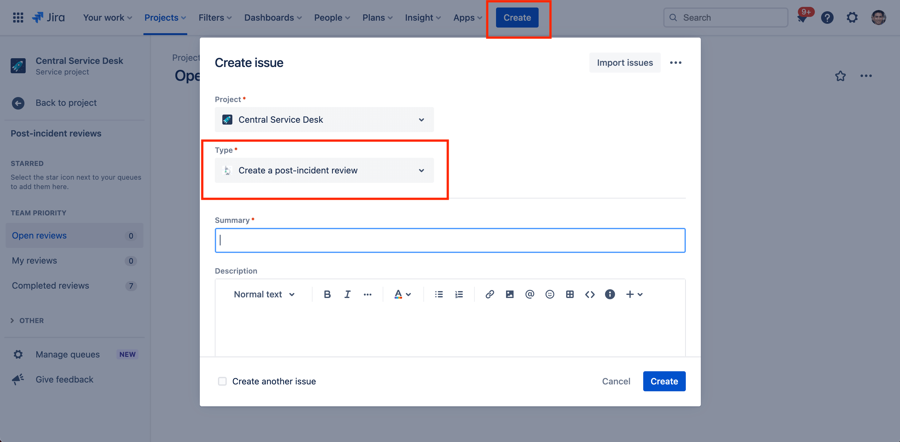Creating a post-incident review in Jira Service Management