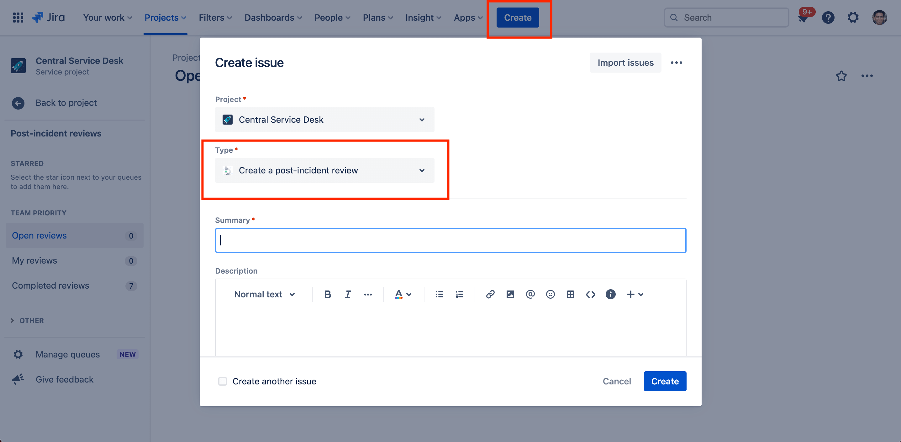 Einen PIR in Jira Service Management erstellen