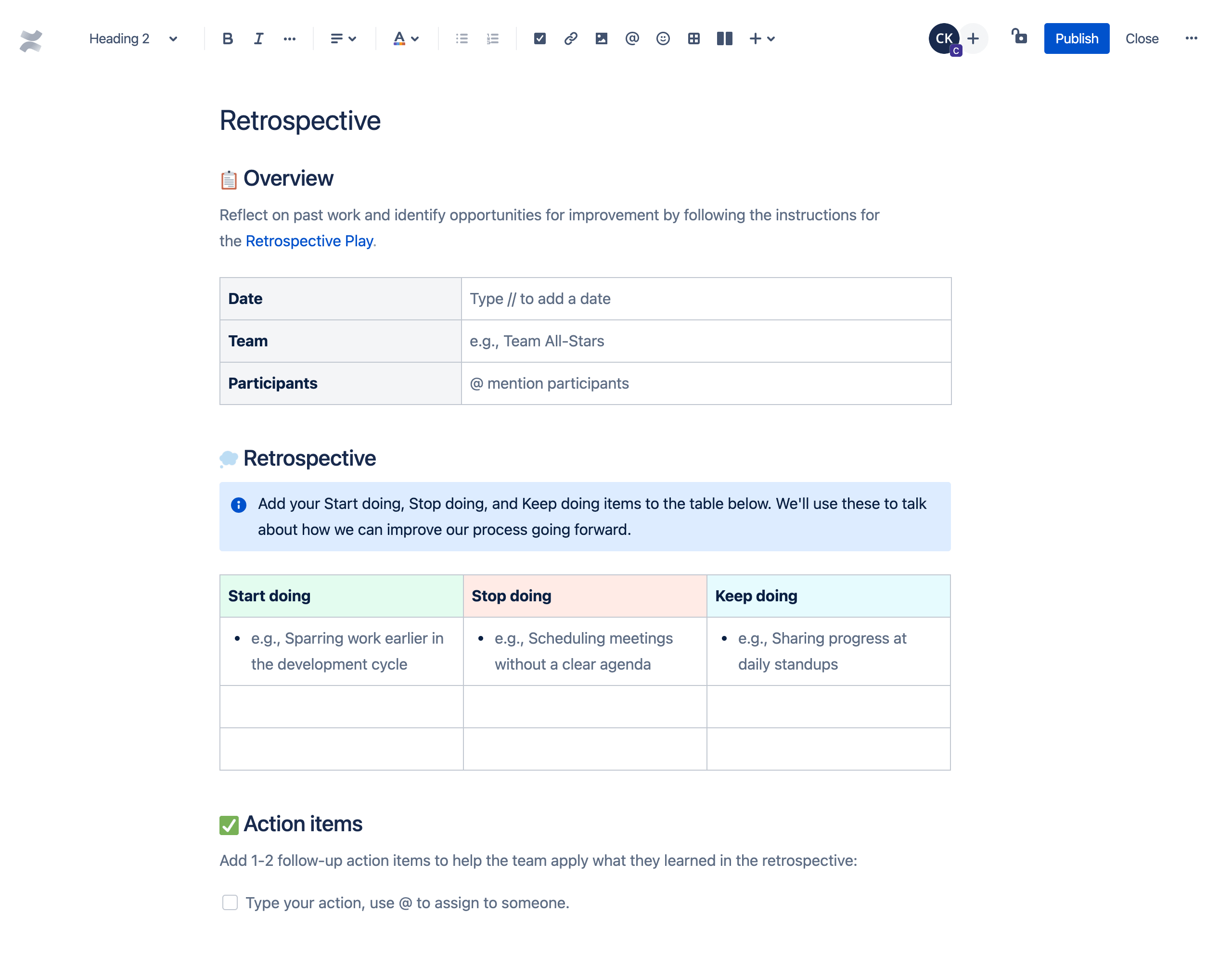 Retrospective template