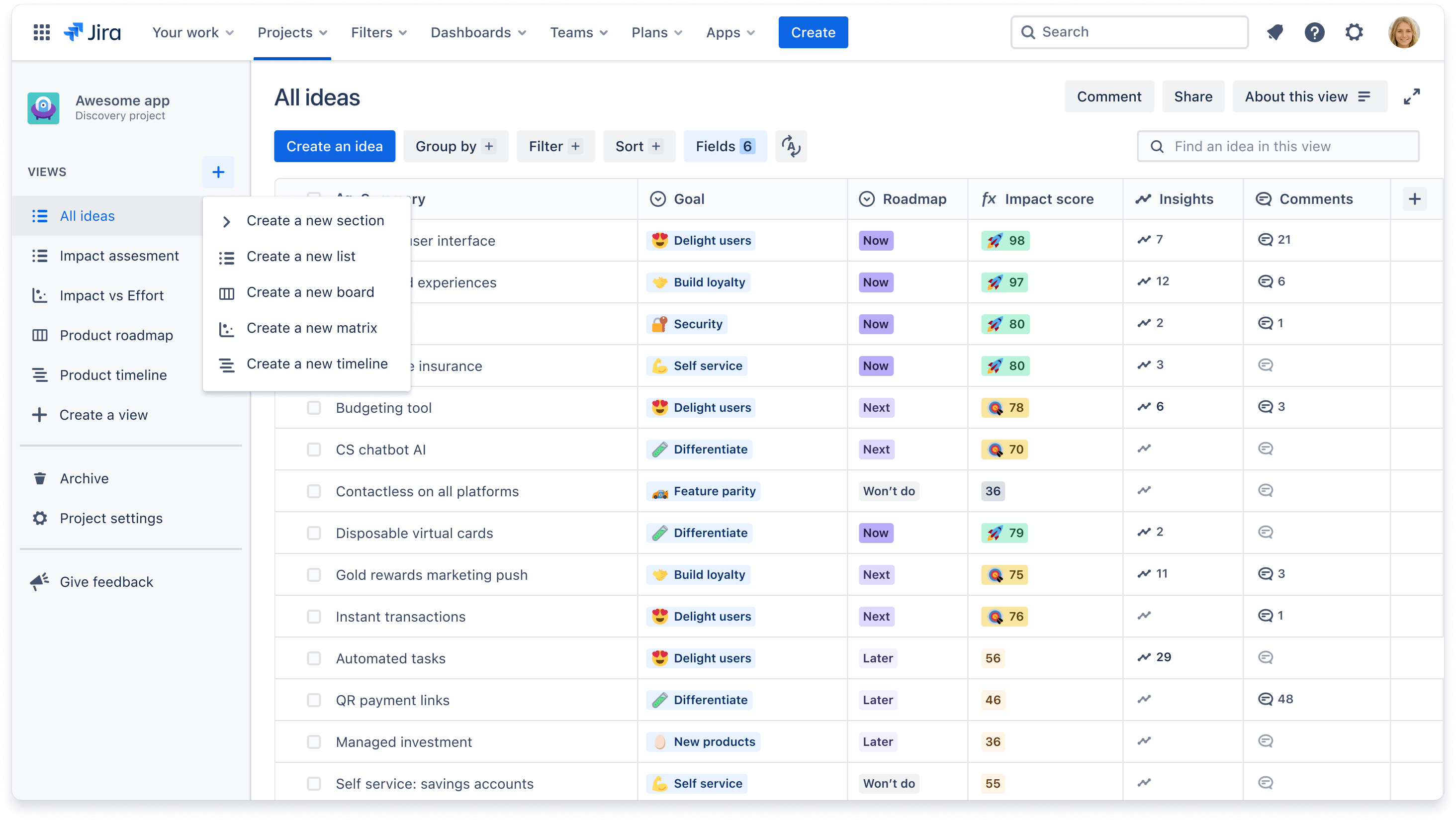 Créer une vue dans Jira Product Discovery