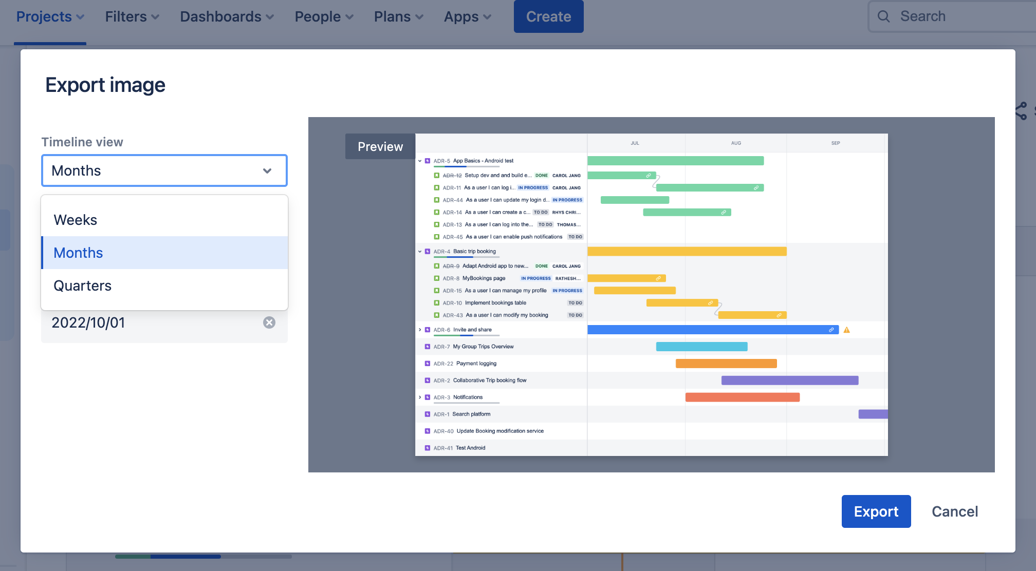 Esportazione da Jira