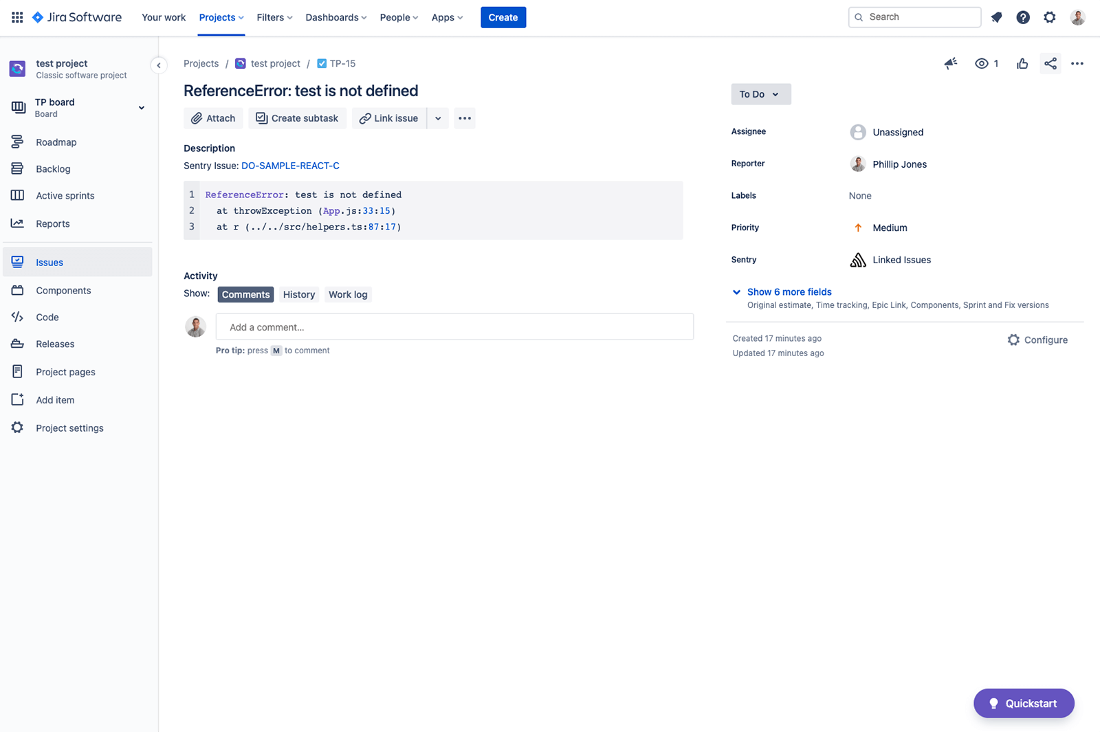 Captura de pantalla de una incidencia de Jira