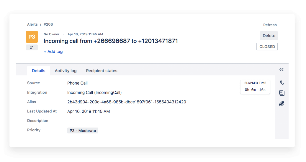 Instantané d'écran d'appel