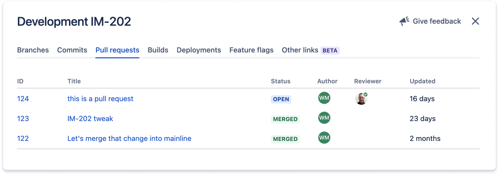 Screenshot der Integration von Quellcodeverwaltung mit Arbeitsverfolgung