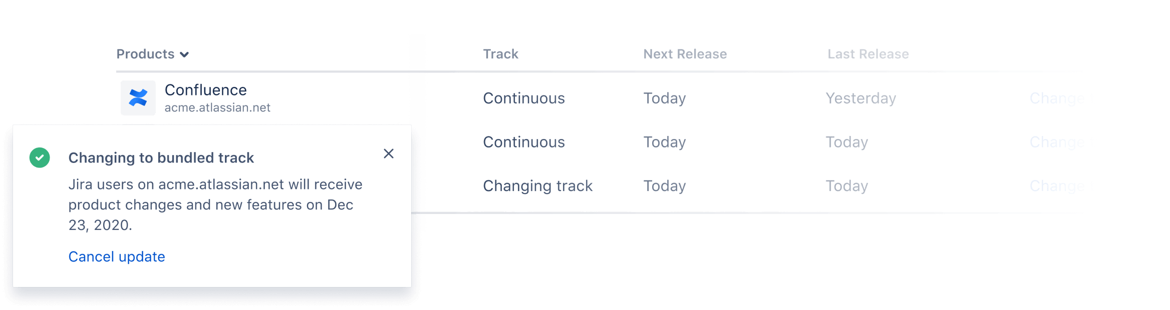 Captura de tela de pacotes de tracks de versões