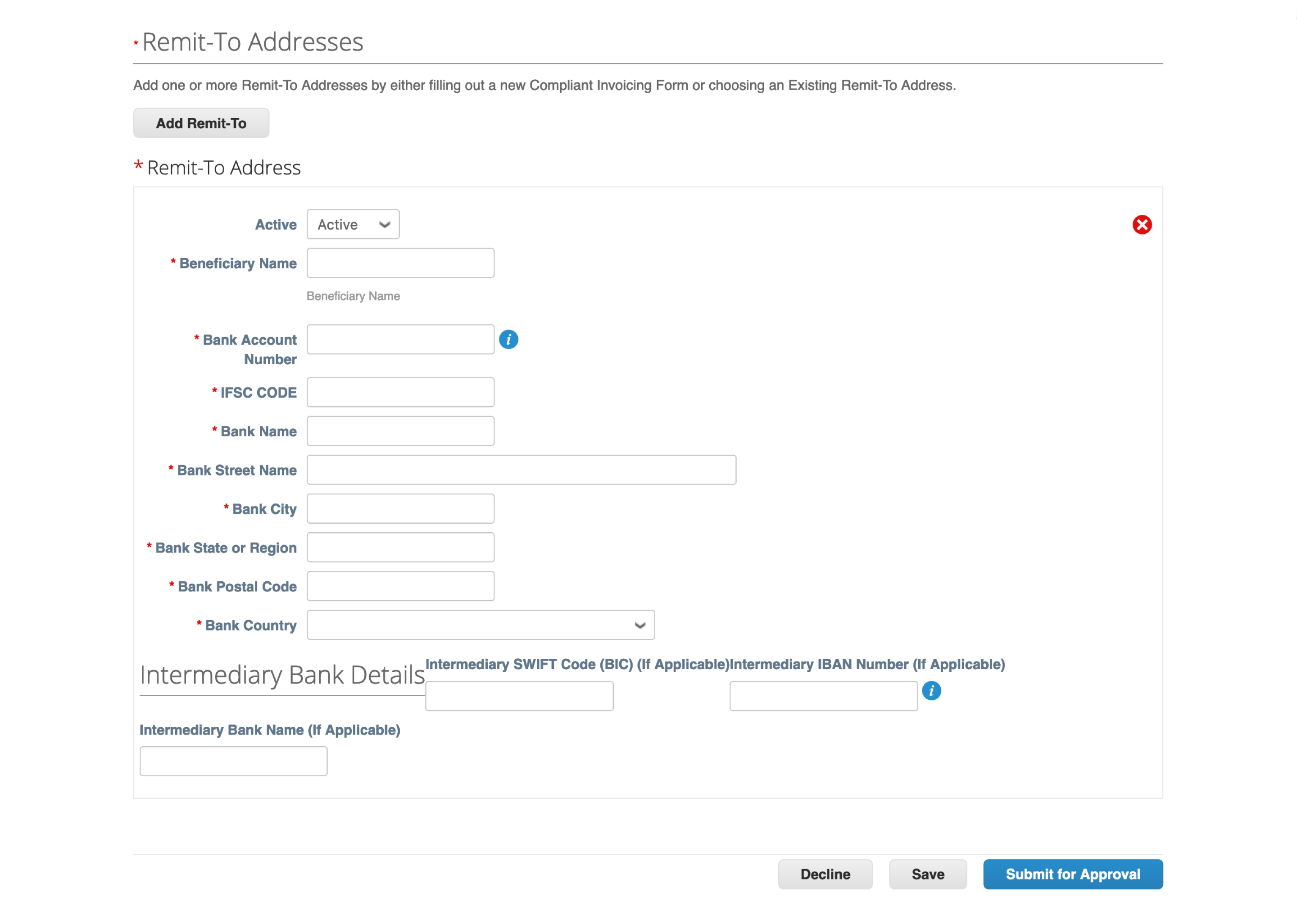 India Domestic Remit-To Address forms Coupa Supplier