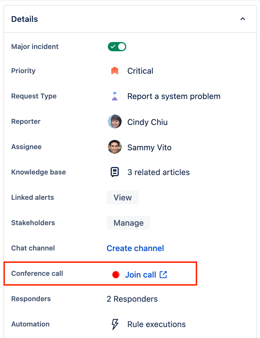 在 Jira Service Management 中发起或加入电话会议