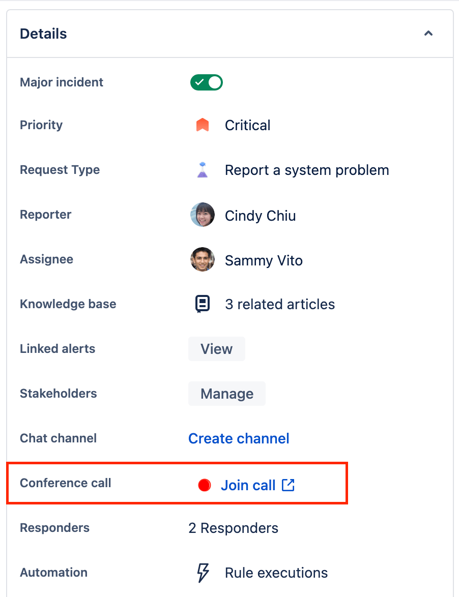Start or join a conference call in Jira Service Management