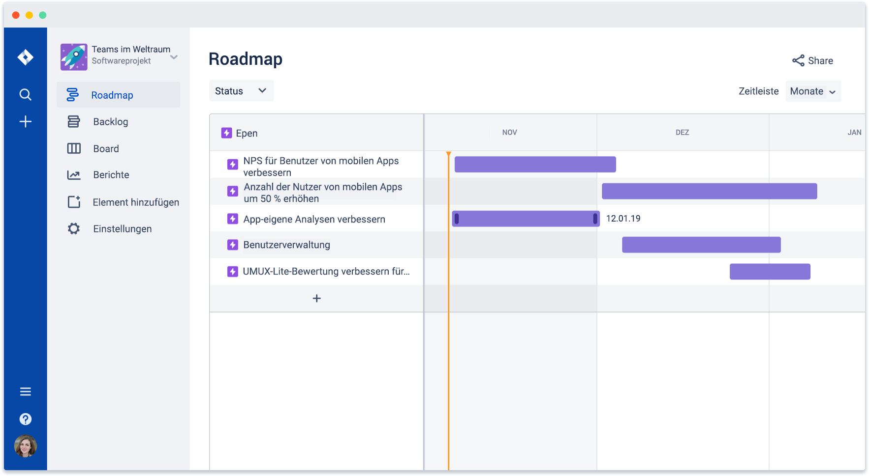 Screenshot einer Roadmap