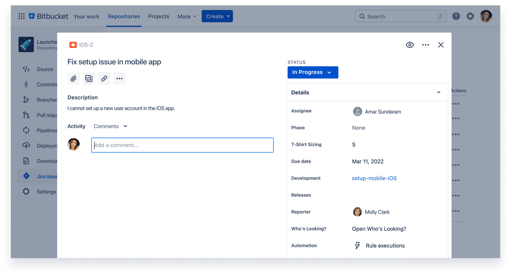 Écran de collaboration Bitbucket