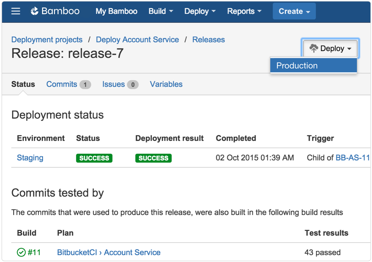 Bamboo workflows deploy build screenshot | Atlassian CI/CD