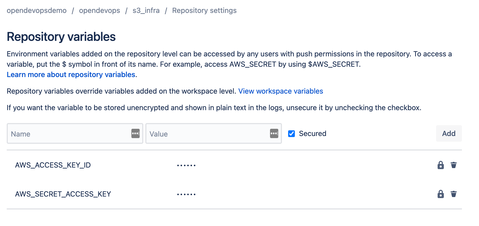 Переменные репозитория в Bitbucket