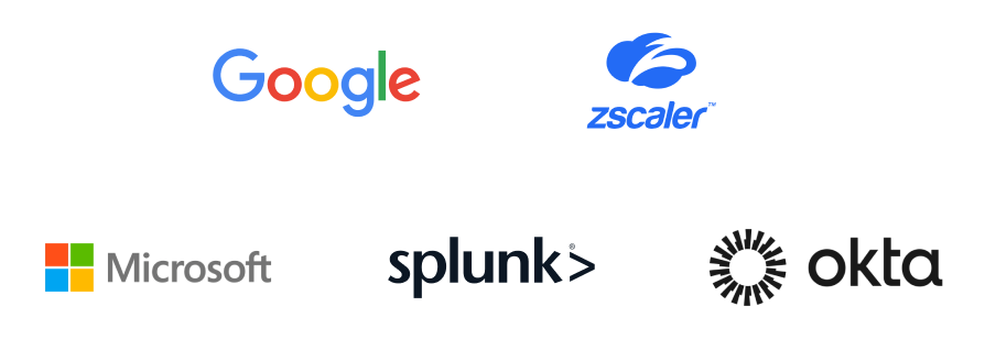 Logos von Microsoft, Splunk, Okta, Google und Zscaler