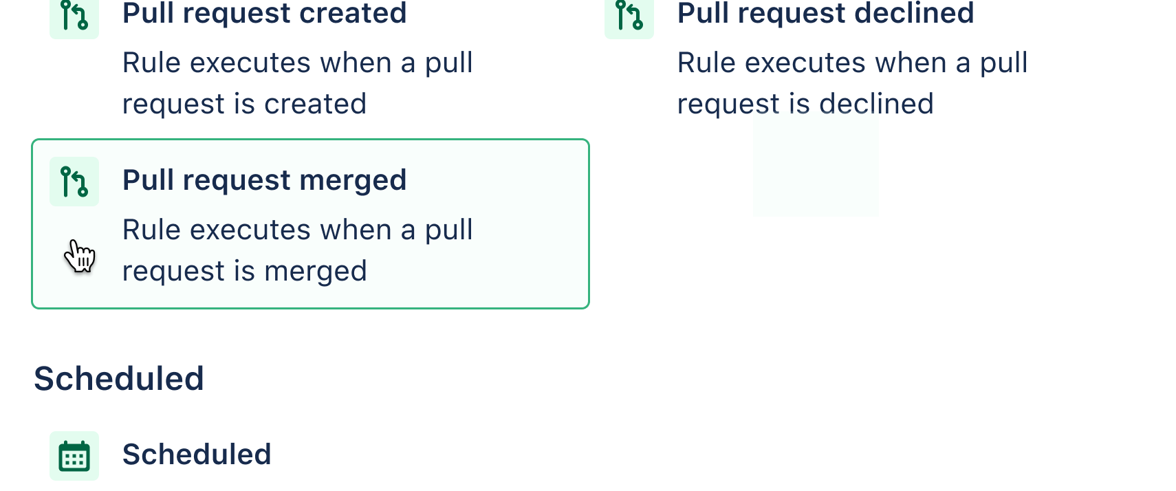 Выбор триггера Pull request merged (Слияние запроса pull)