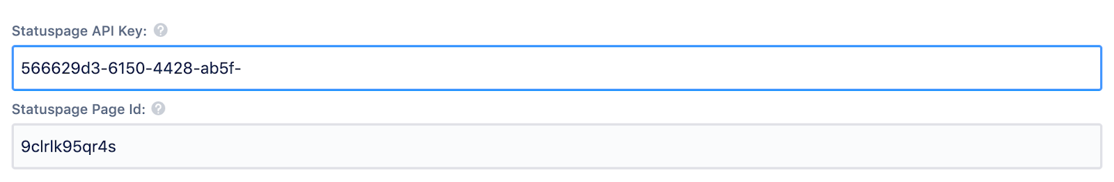 Chave e ID da API do Statuspage