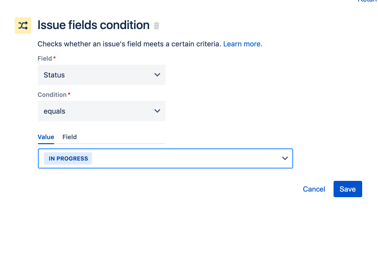 Снимок экрана: Issue fields condition (Условие «Поля задачи»)