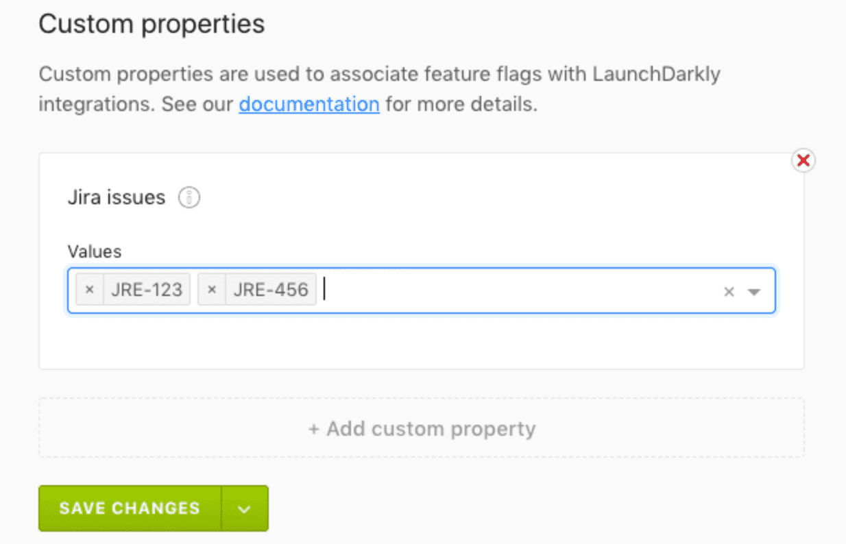 The Jira issues custom properties field.