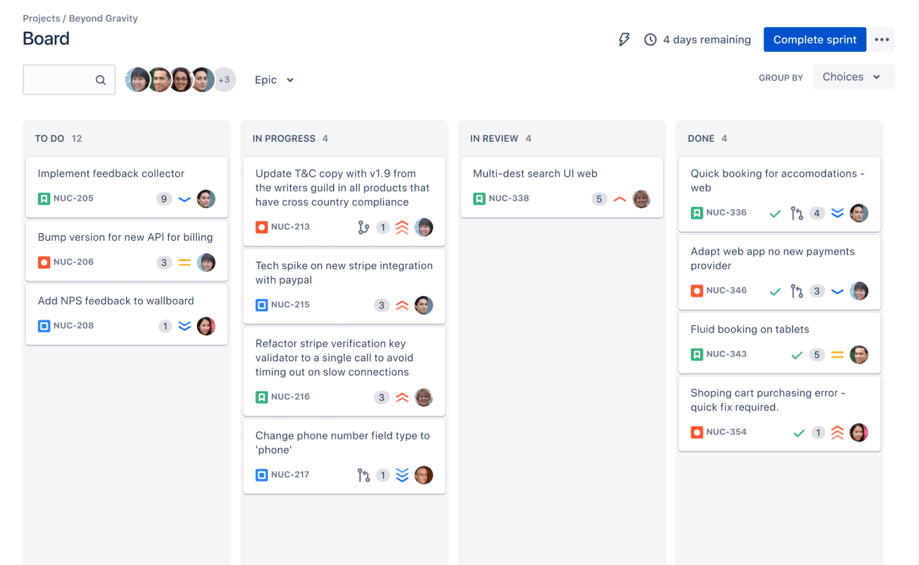 JSW — zrzut ekranu szablonu Kanban