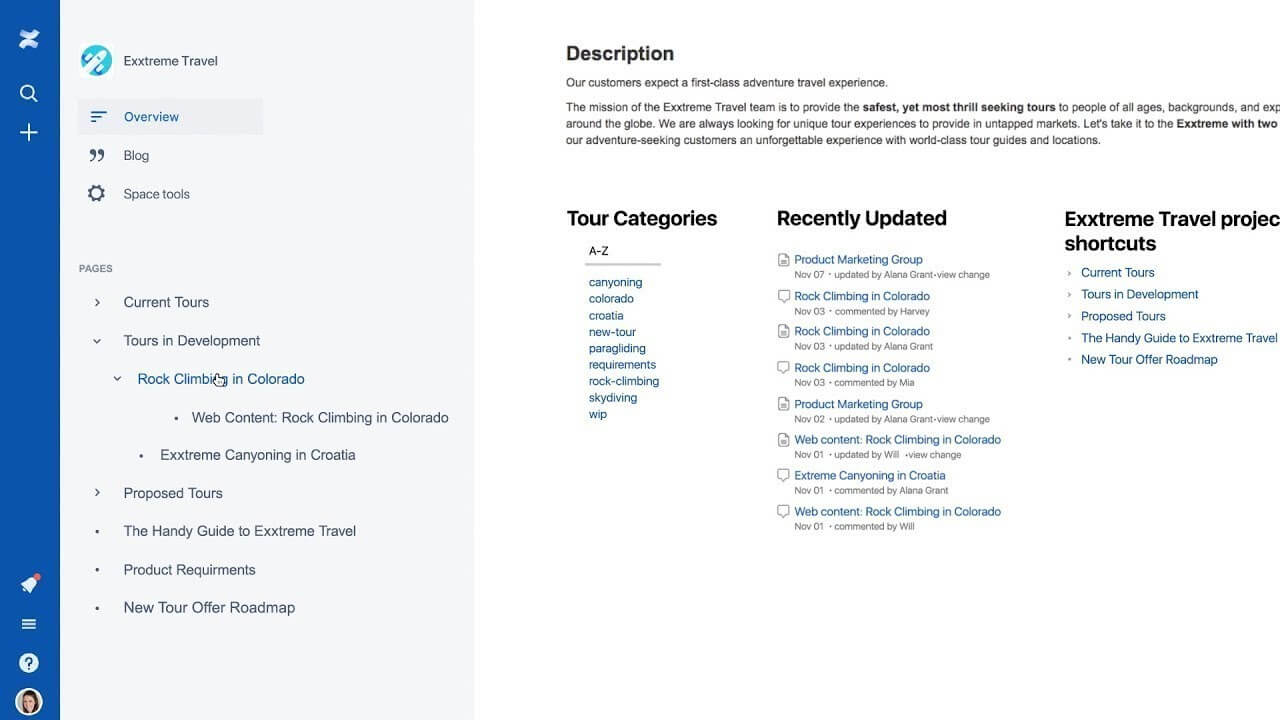 Search and organize spaces in Confluence