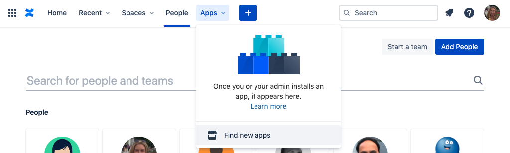 Screenshot of Confluence apps
