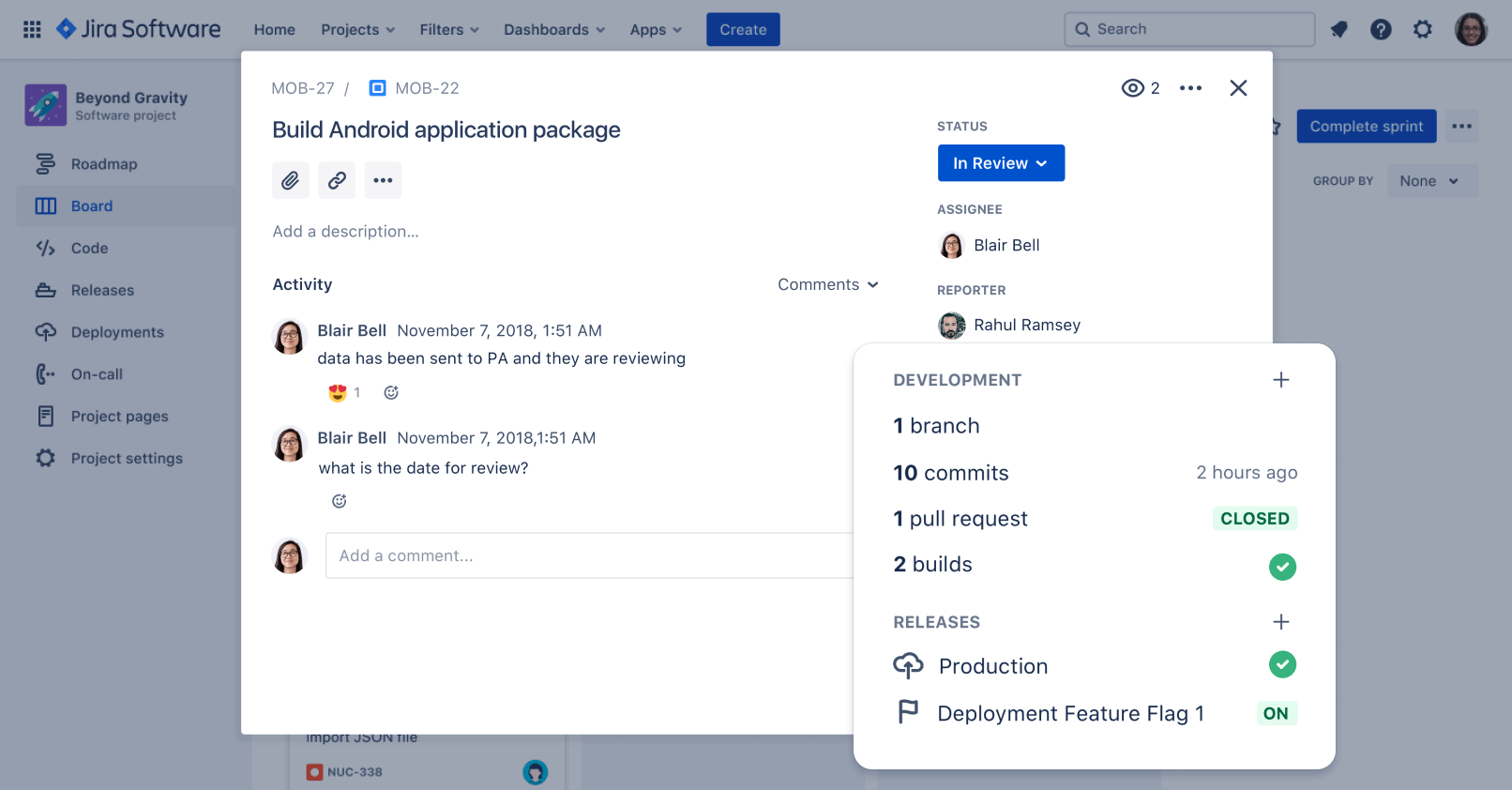 Code in de Jira Software-weergave