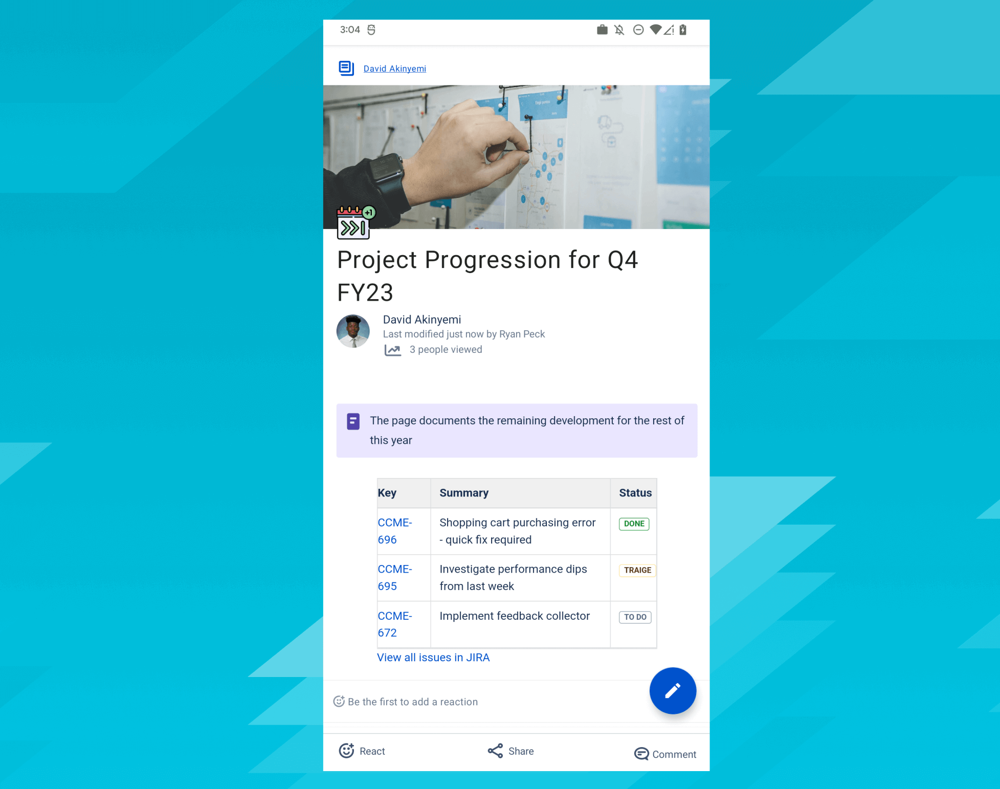captura de pantalla de la versión móvil de Confluence
