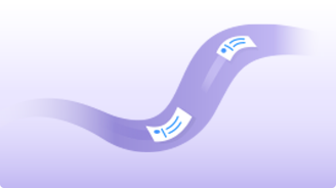 Illustrated messages on a purple mark
