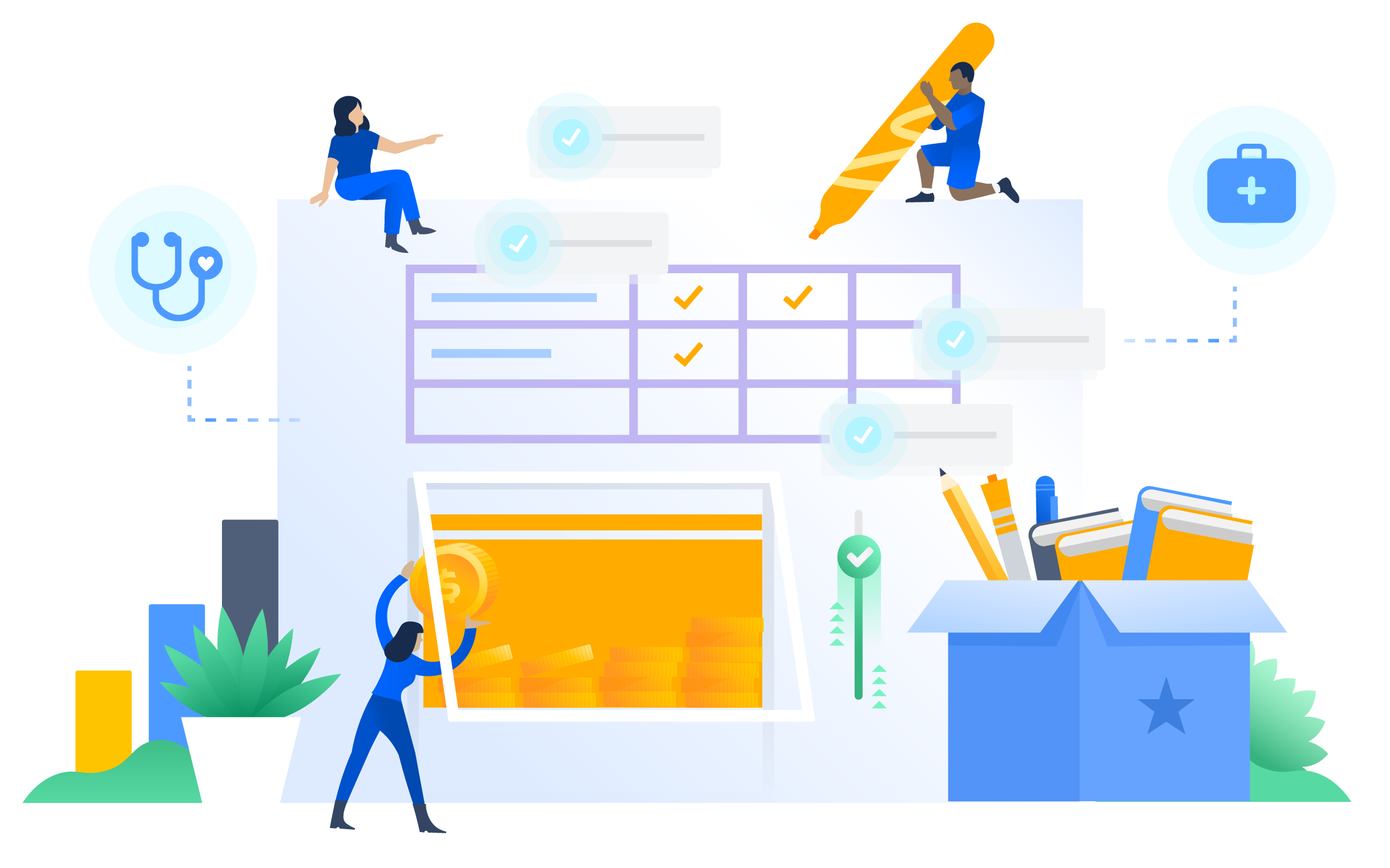 Impact management, work management, and team collaboration illustration