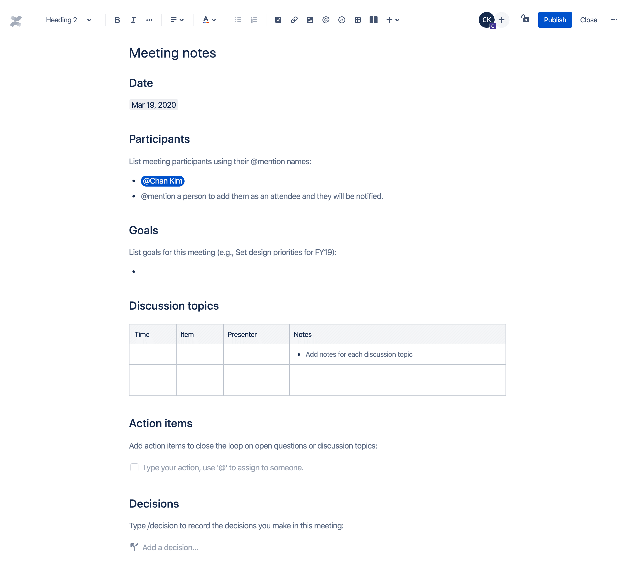 Vorlage Besprechungsnotizen Atlassian