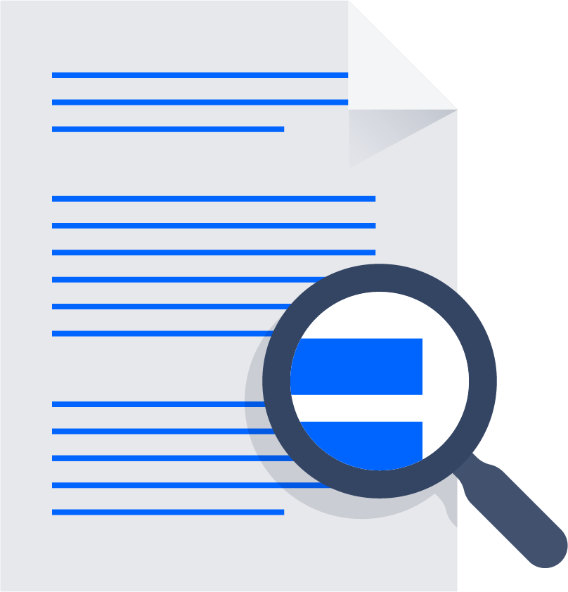 Paper with magnifying glass