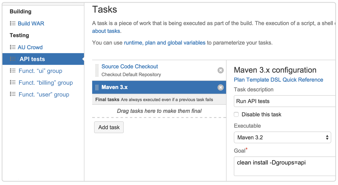 Parallel testing jobs screenshot