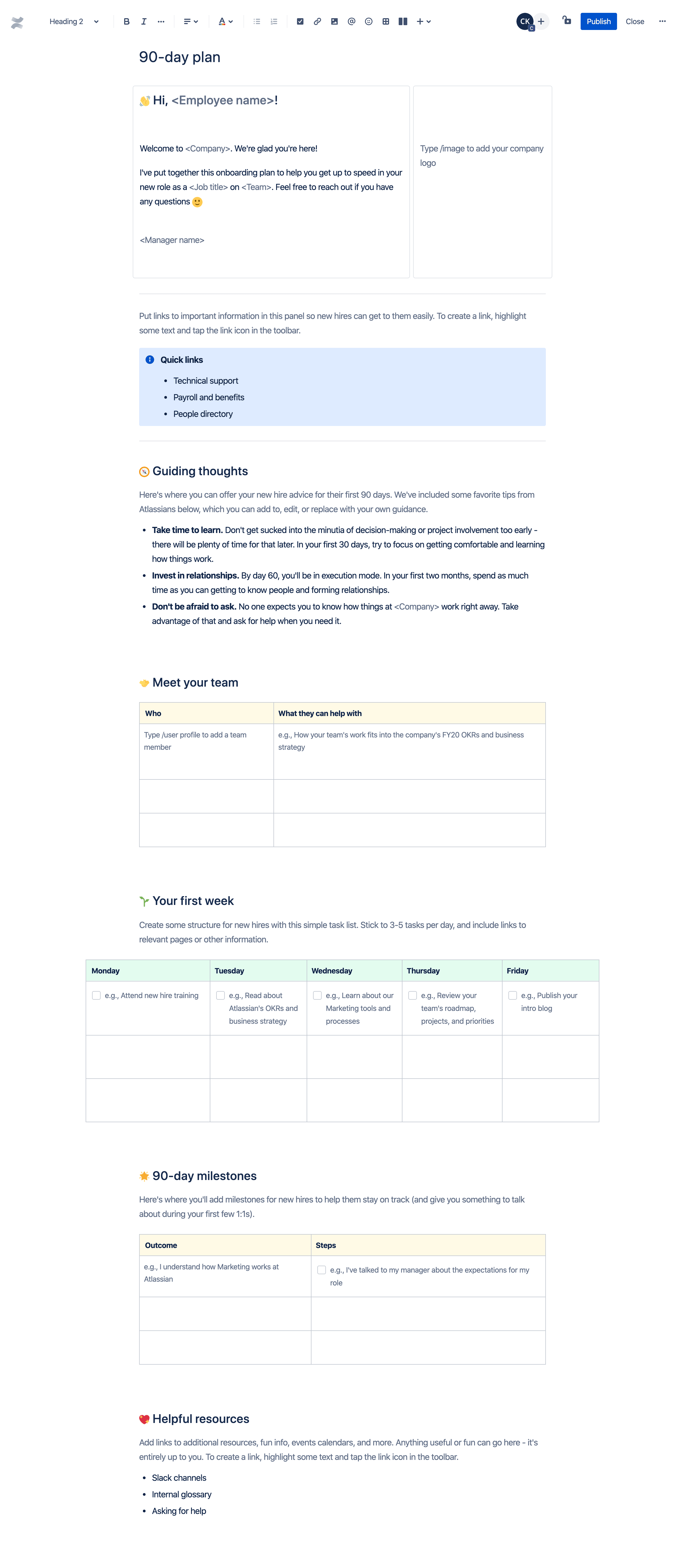 90 day plan template for new manager