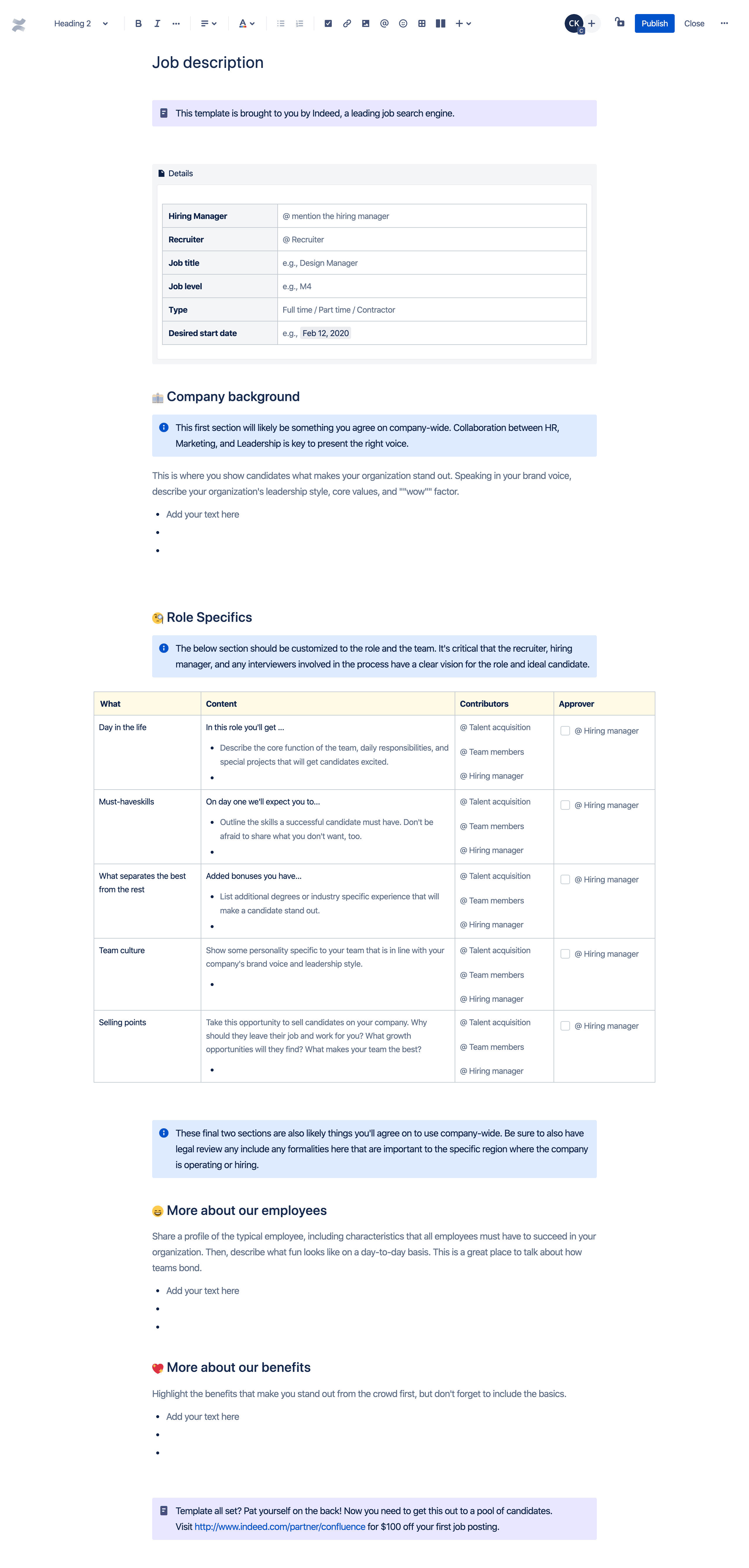 Modello della descrizione del lavoro
