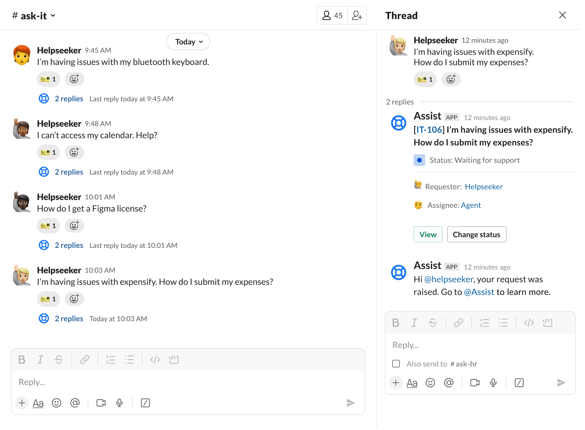 Request channel screenshot using Jira Service Management chat in Slack