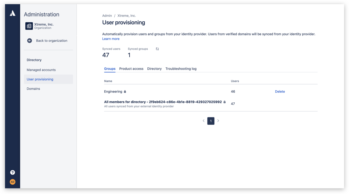 User provisioning screen