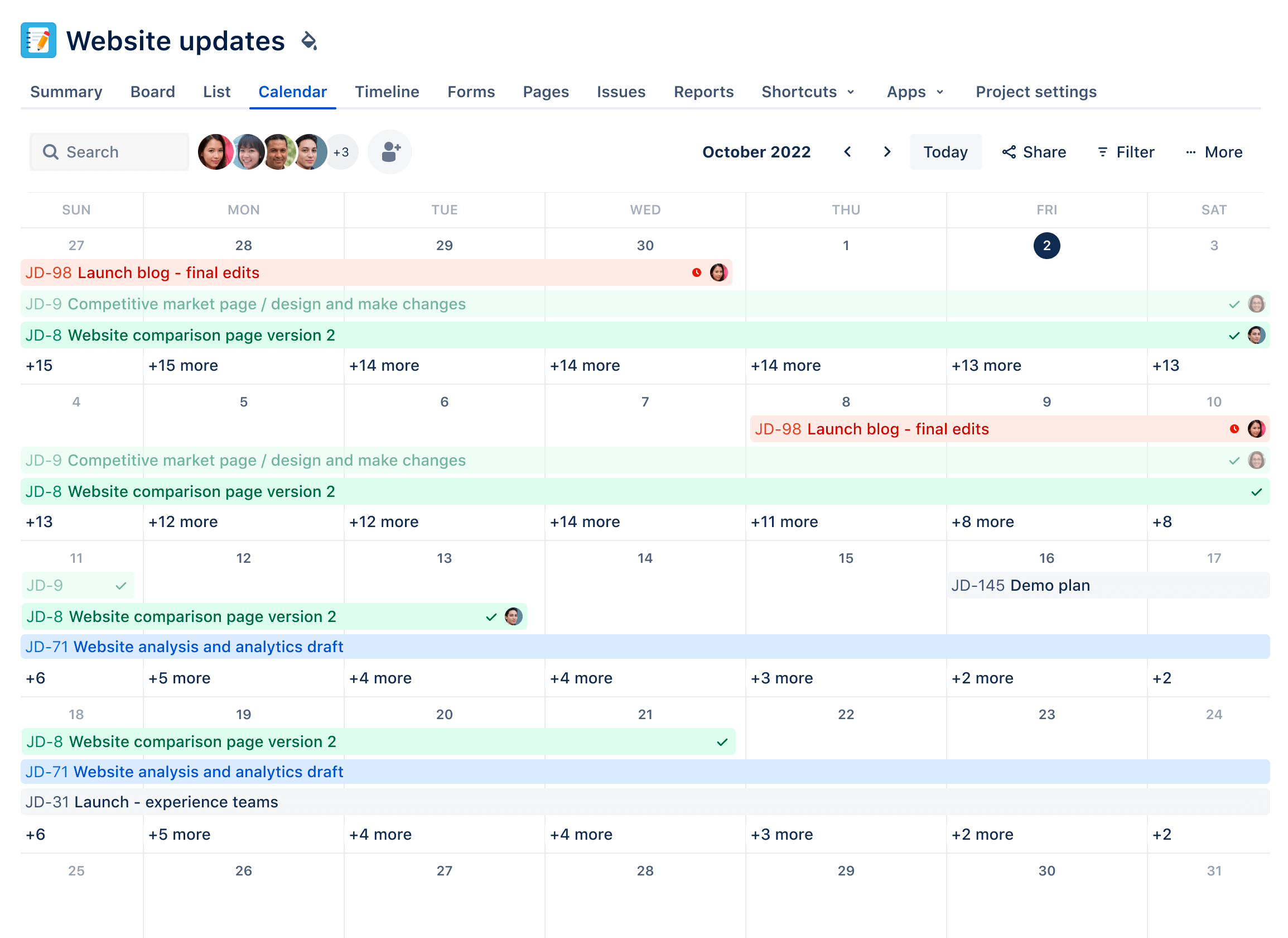 Представление в виде календаря Jira