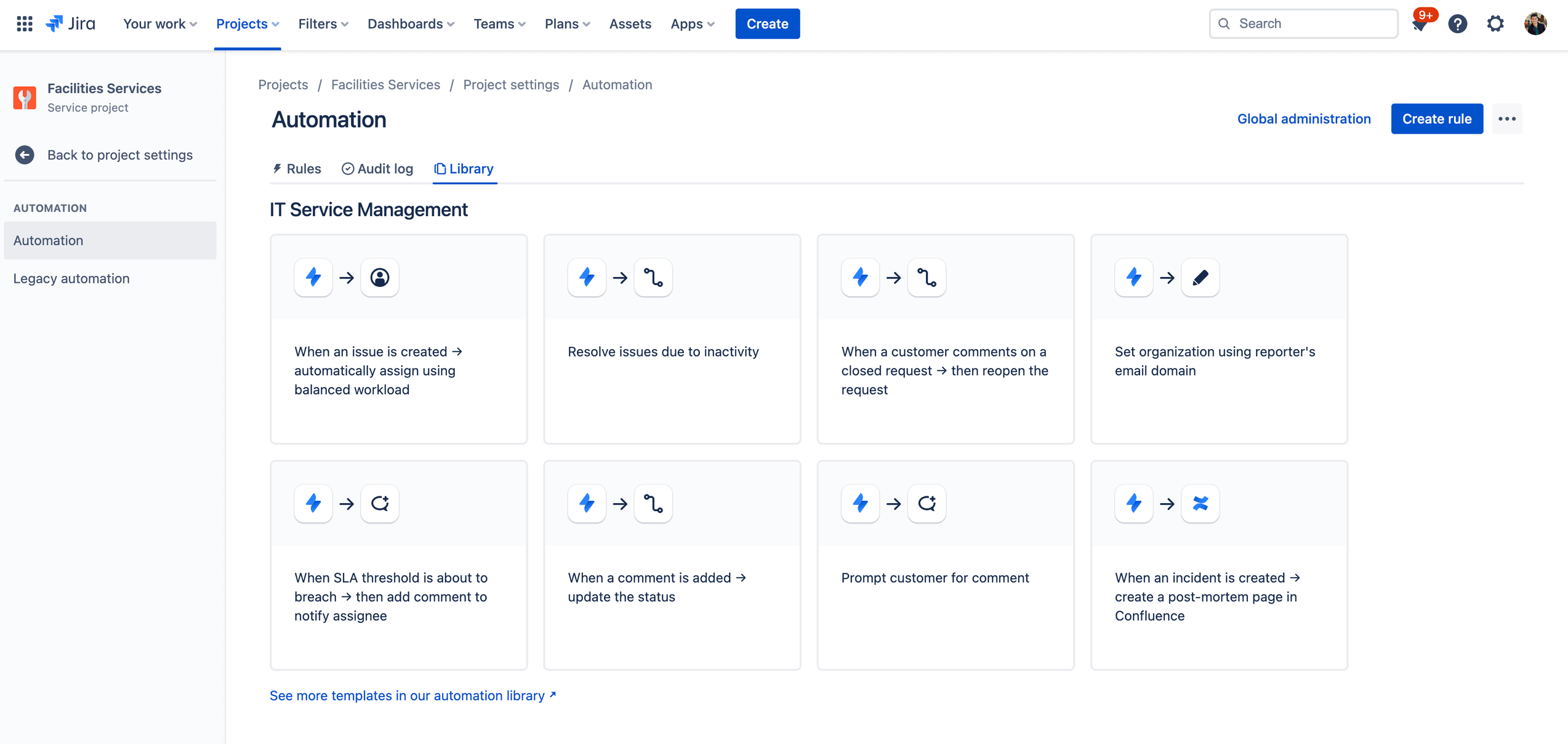 screenshot of automation IT service management